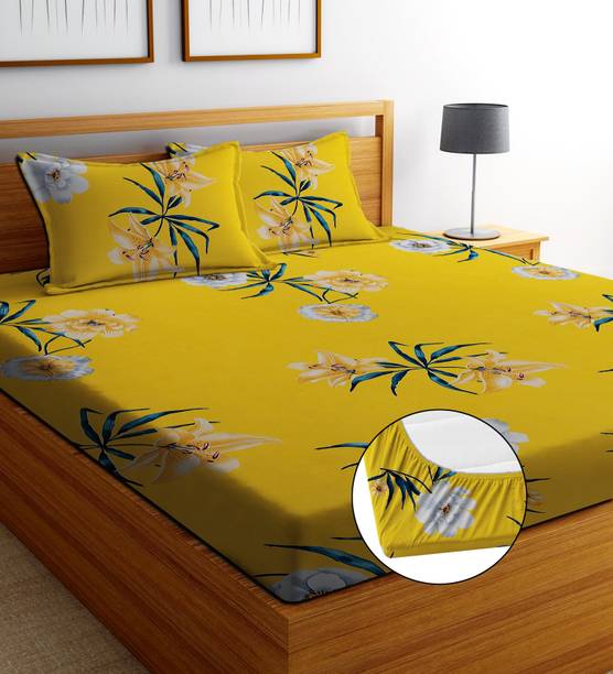 EXFAB Cotton King Fitted (Elastic) 244 TC Printed Bedsheet