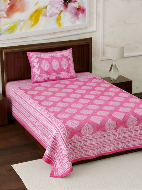 Poorak 104 TC Cotton Single Jaipuri Prints Flat Bedsheet