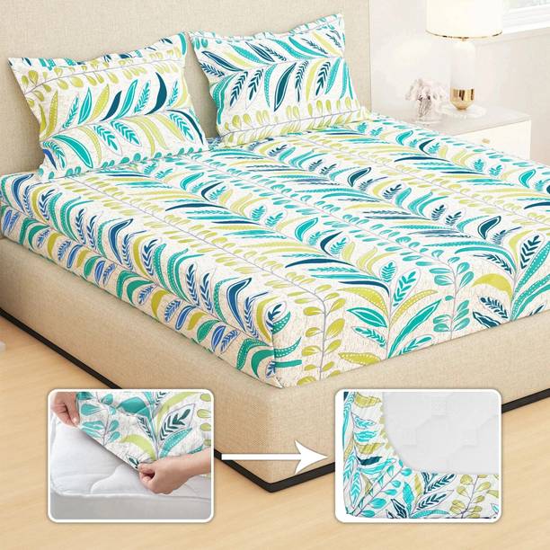 Story@home Microfiber King Fitted (Elastic) 210 TC Printed 1 Bedsheet with 2 Pillow Covers