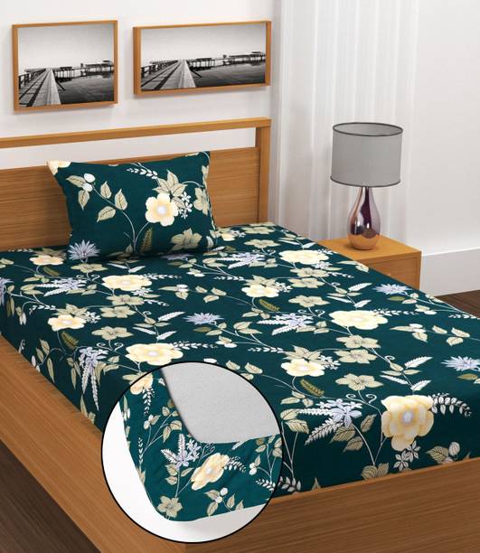 BLUEDOT Cotton Single Fitted (Elastic) 200 TC Floral 1 Bedsheet