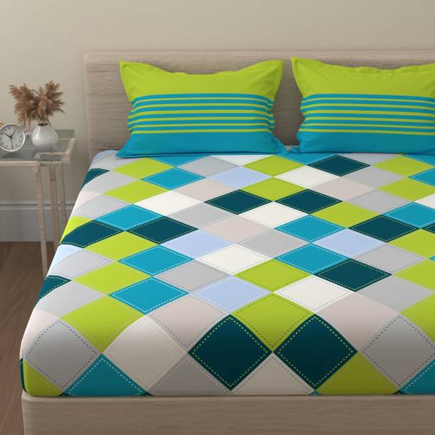 Huesland Cotton King Flat 144 TC Checkered Bedsheet