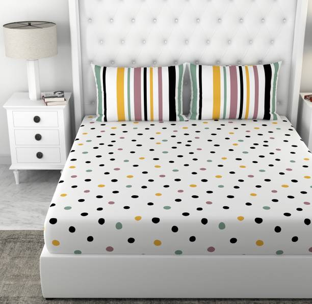 LORETO 144 TC Cotton Double Polka Flat Bedsheet