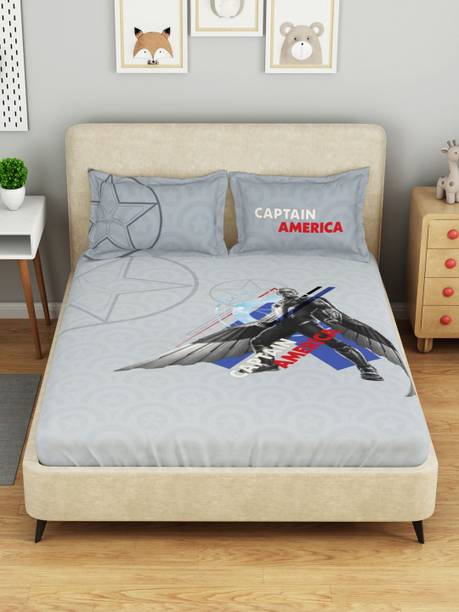 SPACES Cotton Double Flat 132 TC Cartoon 1 Bedsheet with 2 Pillow Covers
