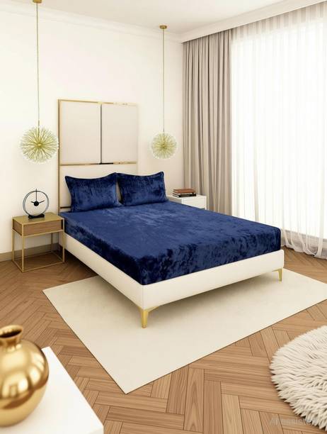 COZY QUEEN Velvet King Fitted (Elastic) 380 TC Solid 1 Bedsheet with 2 Pillow Covers