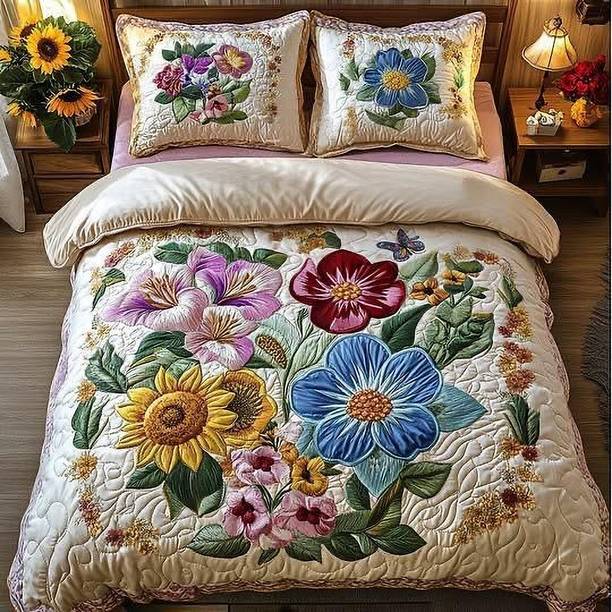 Comfort Shoppy Cotton Super King Flat 400 TC Floral 1 Bedsheet with 2 Pillow Covers
