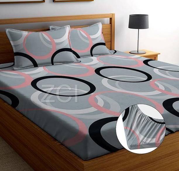 ardm cotton double fitted elastic 240 tc geometric 1 bedsheet 2 pillow covers