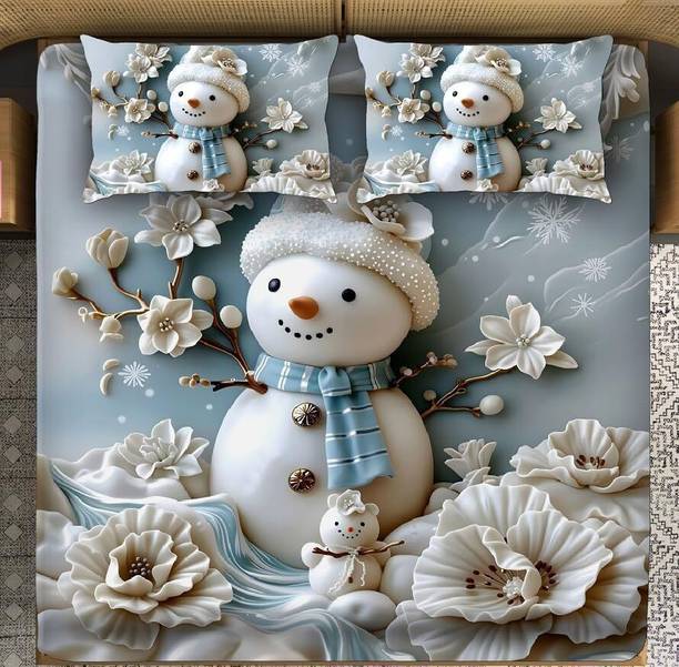 Exotic Cotton King Flat 300 TC 3D Printed 1 Bedsheet with 2 Pillow Covers