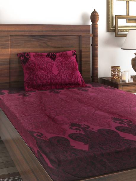 SWAYAM Cotton Single Flat 250 TC Floral 1 Bedsheet with 2 Pillow Covers