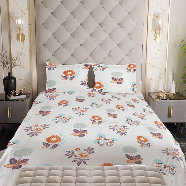 CARLTON LONDON Cotton Queen Flat 180 TC Floral 1 Bedsheet