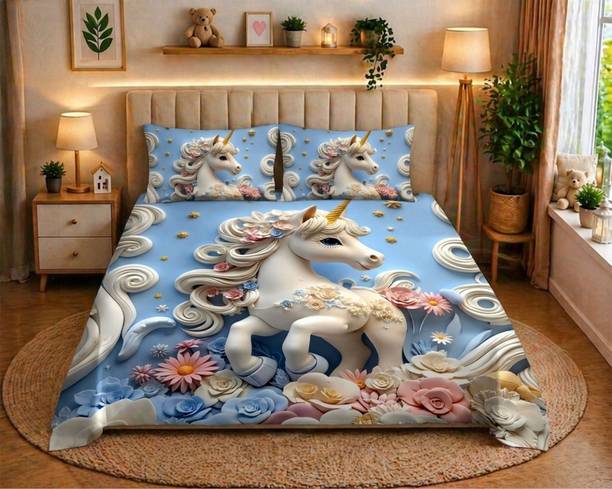Decovia Cotton Double Flat 400 TC 7D Digital 1 AC Bedsheet with 2 Pillow Covers