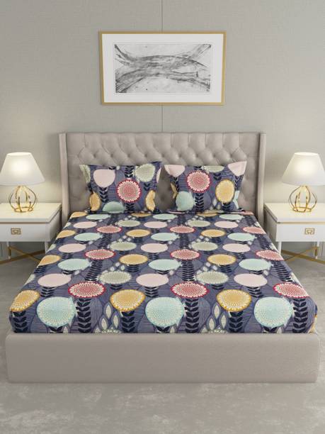 Raymond Home 100 TC Microfiber Double Geometric Flat Bedsheet