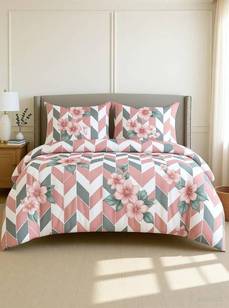 LUMORA NEST Cotton Queen Flat 300 TC Printed 1 Bedsheet with 2 Pillow Covers