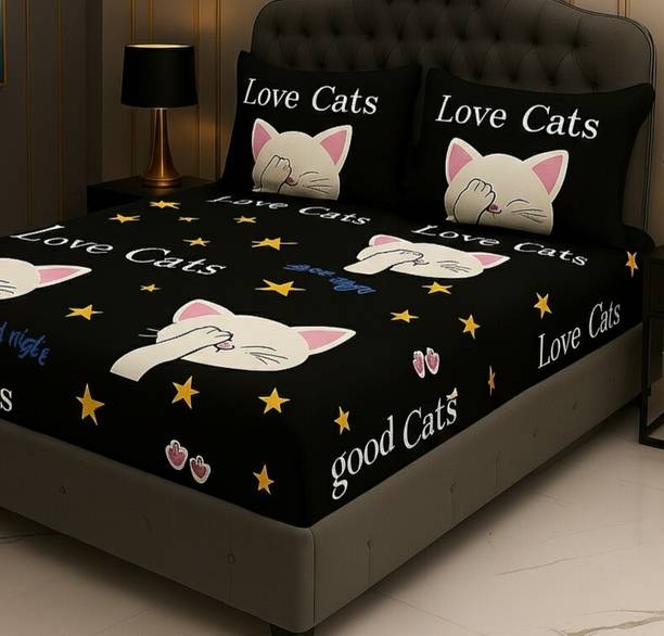 FeatherFold Cotton Double Flat 180 TC Printed Bedsheet