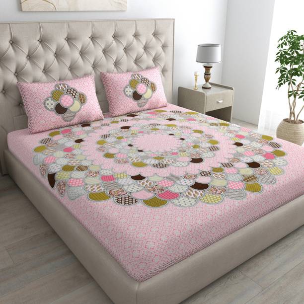 HOMEQUIPO 144 TC Cotton Double Jaipuri Prints Flat Bedsheet