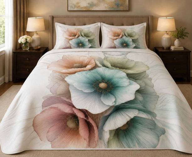 Sunaira Cotton Blend Double Flat 300 TC Printed 1 Bedsheet with 2 Pillow Covers