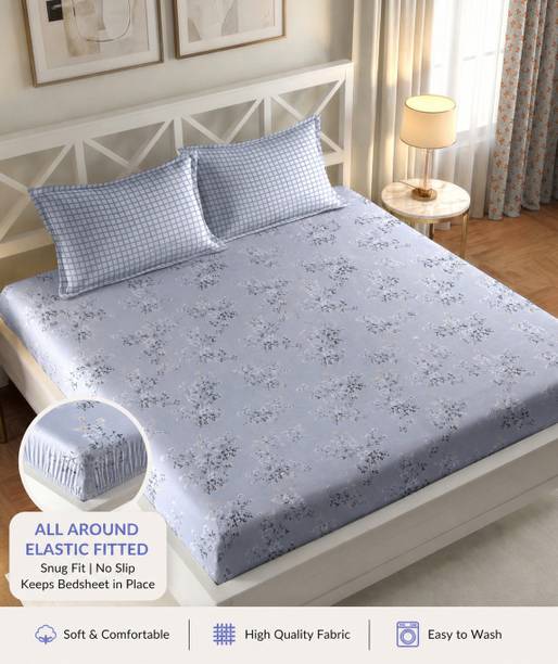 IWS Cotton Double Fitted (Elastic) 160 TC Floral 1 Bedsheet