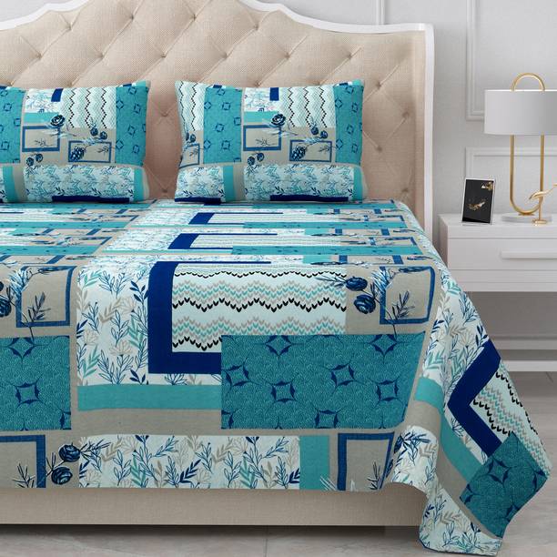 BELLA CASA 180 TC Cotton King Geometric Flat Bedsheet