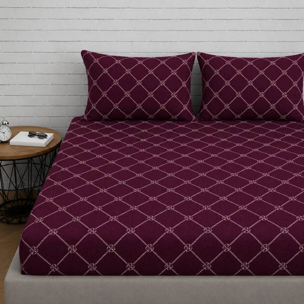 BLUEDOT Velvet King Fitted (Elastic) 350 TC Solid 1 Winter Bedsheet with 2 Pillow Covers