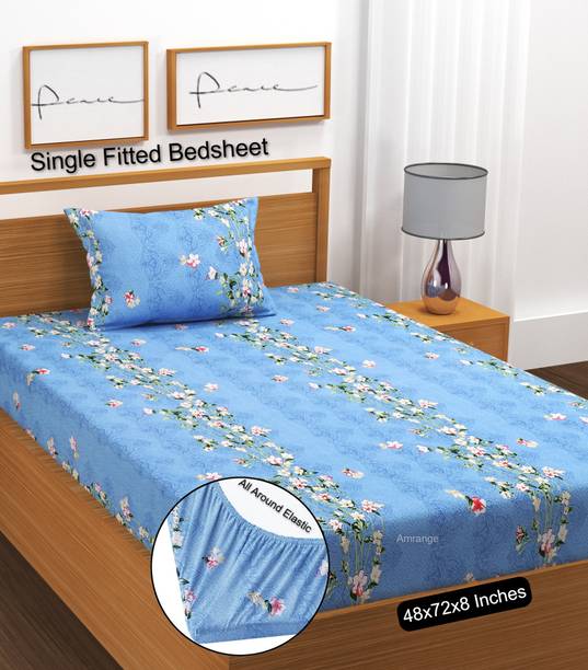 Amrange 190 TC Microfiber Single Floral Fitted (Elastic) Bedsheet