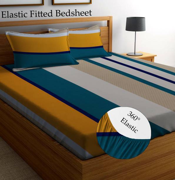Amrange 210 TC Microfiber King Striped Fitted (Elastic) Bedsheet