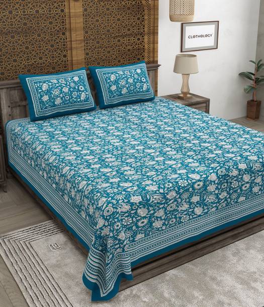 CLOTHOLOGY Cotton King Flat 240 TC Jaipuri Prints Bedsheet