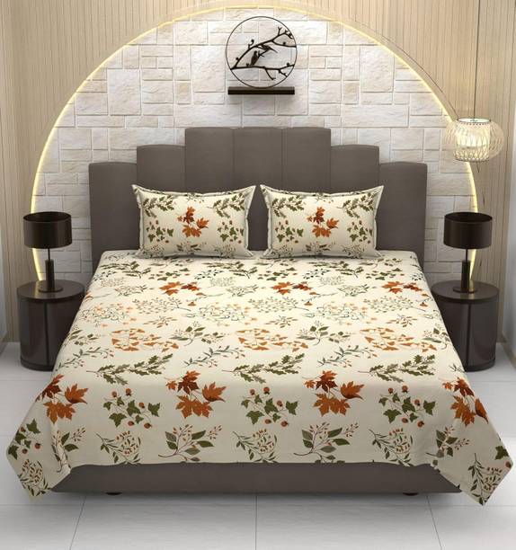 AVINYA Cotton Blend Single Fitted (Elastic) 210 TC Floral 1 Bedsheet