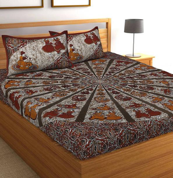 CLOTHSIDE Cotton Double Flat 144 TC Jaipuri Prints Beds...