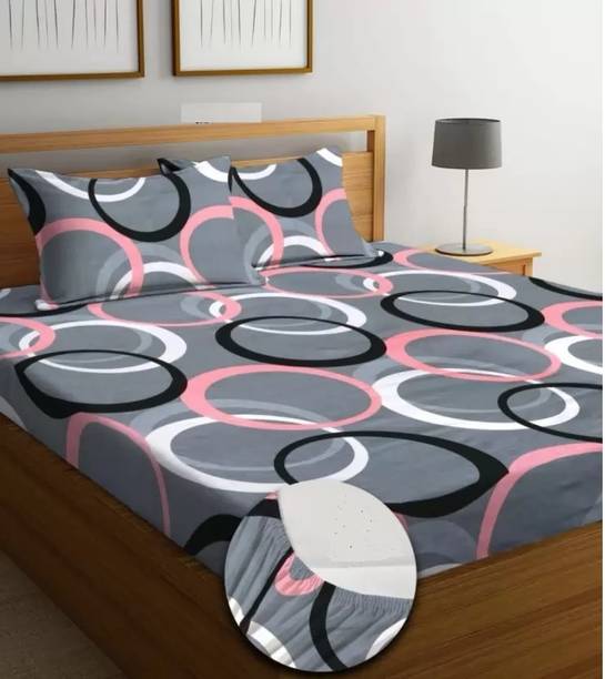 Comfolust 240 TC Microfiber King Printed Fitted (Elastic) Bedsheet