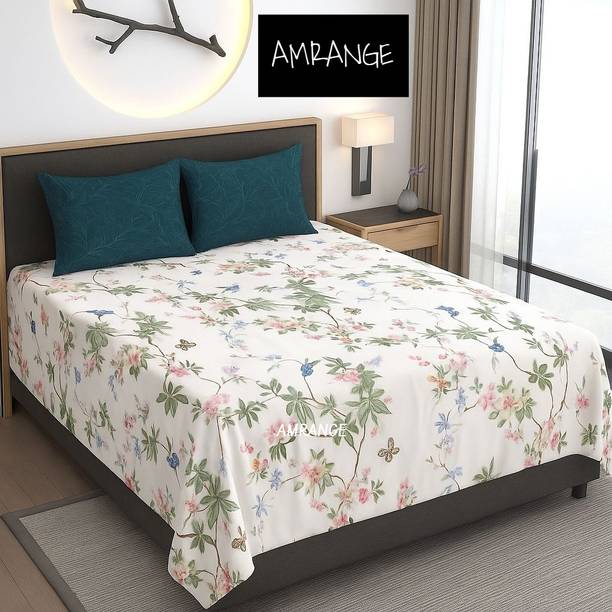 Amrange Cotton King Flat 240 TC Floral Bedsheet