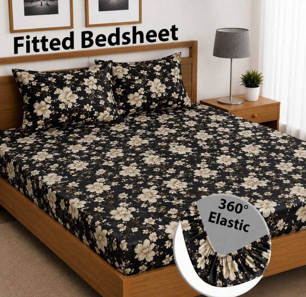frisly Velvet, Woolen Double Fitted (Elastic) 300 TC Printed 1 Winter Bedsheet with 2 Pillow Covers