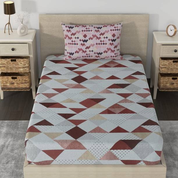 Huesland 180 TC Cotton Single Geometric Fitted (Elastic) Bedsheet