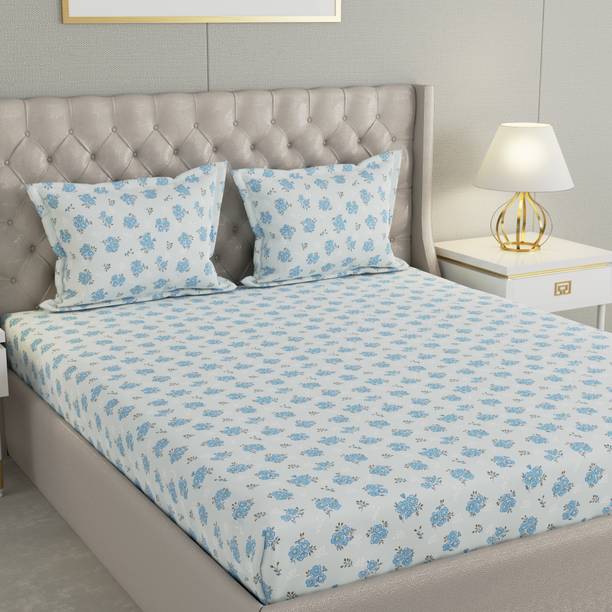 Raymond Home Cotton Double Flat 104 TC Floral 1 Bedsheet with 2 Pillow Covers