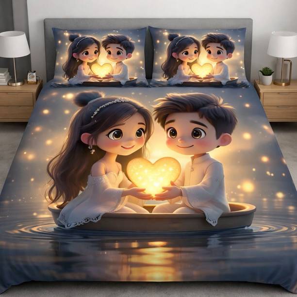 DECORWELL Polycotton King Flat 390 TC Cartoon 1 Winter Bedsheet with 2 Pillow Covers