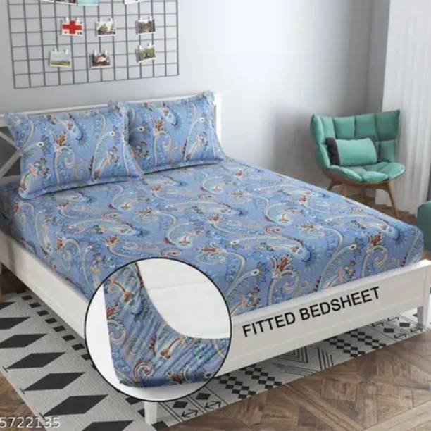 CREATURE Cotton Double Fitted (Elastic) 144 TC Printed Bedsheet