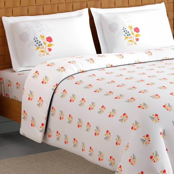 SPACES Cotton Double Flat 210 TC Floral 1 Bedsheet with 2 Pillow Covers