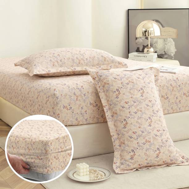 Story@home Cotton King Fitted (Elastic) 210 TC Printed 1 Bedsheet