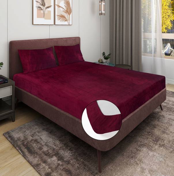 EXFAB Woolen King Fitted (Elastic) 354 TC Solid Bedsheet