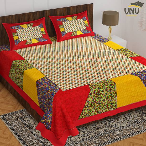 VNV Creation 144 TC Cotton Double Jaipuri Prints Flat Bedsheet