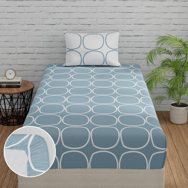 Huesland Cotton Single Fitted (Elastic) 144 TC Geometric Bedsheet