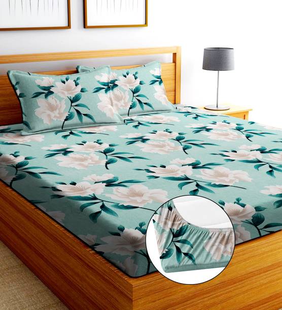 EXFAB Cotton King Fitted (Elastic) 244 TC Printed Bedsheet