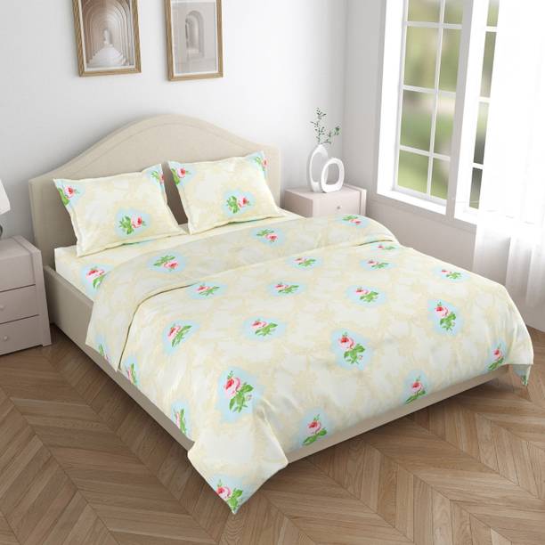 haus & kinder Microfiber Double Flat 200 TC Printed 1 Bedsheet with 2 Pillow Covers