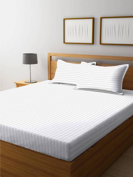 RADHERADHE Polycotton King, Double Flat 310 TC Striped Bedsheet