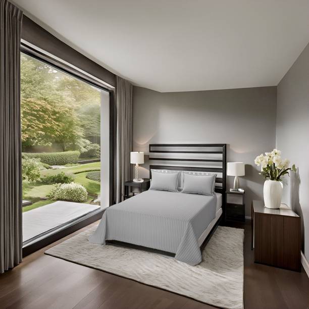 RADHERADHE Satin Double Flat 350 TC Striped Bedsheet