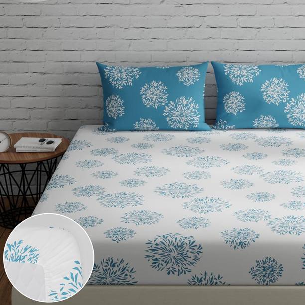 Huesland Cotton King Fitted (Elastic) 144 TC Geometric Bedsheet