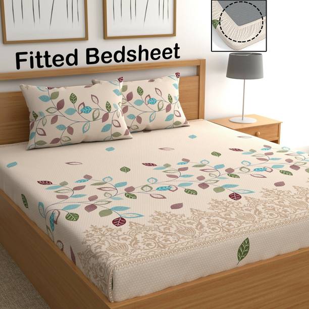 CG Homes 160 TC Cotton Double Printed Fitted (Elastic) Bedsheet