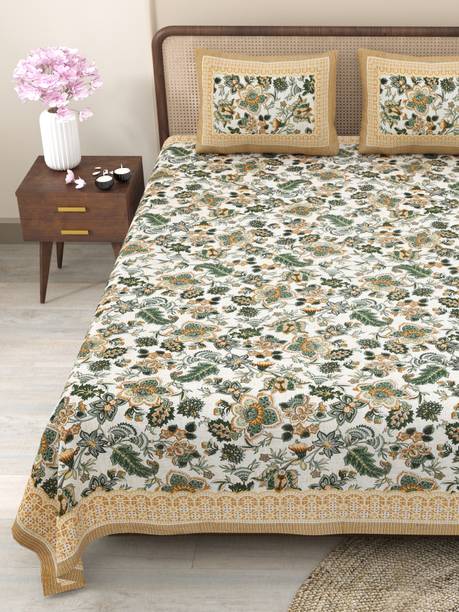 CLOTHOLOGY Cotton Queen Flat 240 TC Jaipuri Prints Bedsheet