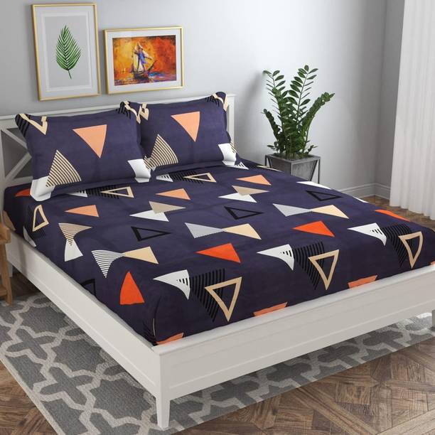 SHOPHOX Polycotton Double, Queen Fitted (Elastic) 210 TC Geometric Bedsheet