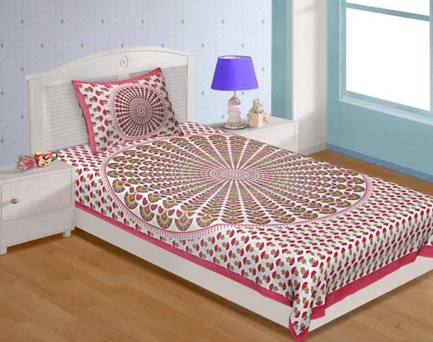 CLOTHSIDE 144 TC Cotton Single Jaipuri Prints Flat Bedsheet