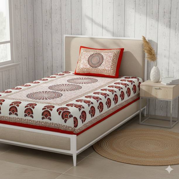 Maa Collection Cotton Single Flat 144 TC Jaipuri Prints Bedsheet
