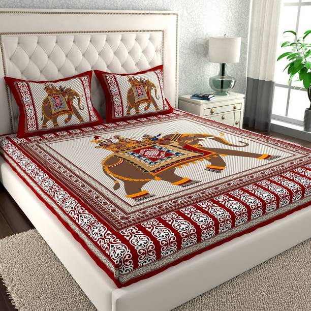 Cosito 144 TC Cotton Double Jaipuri Prints Flat Bedsheet